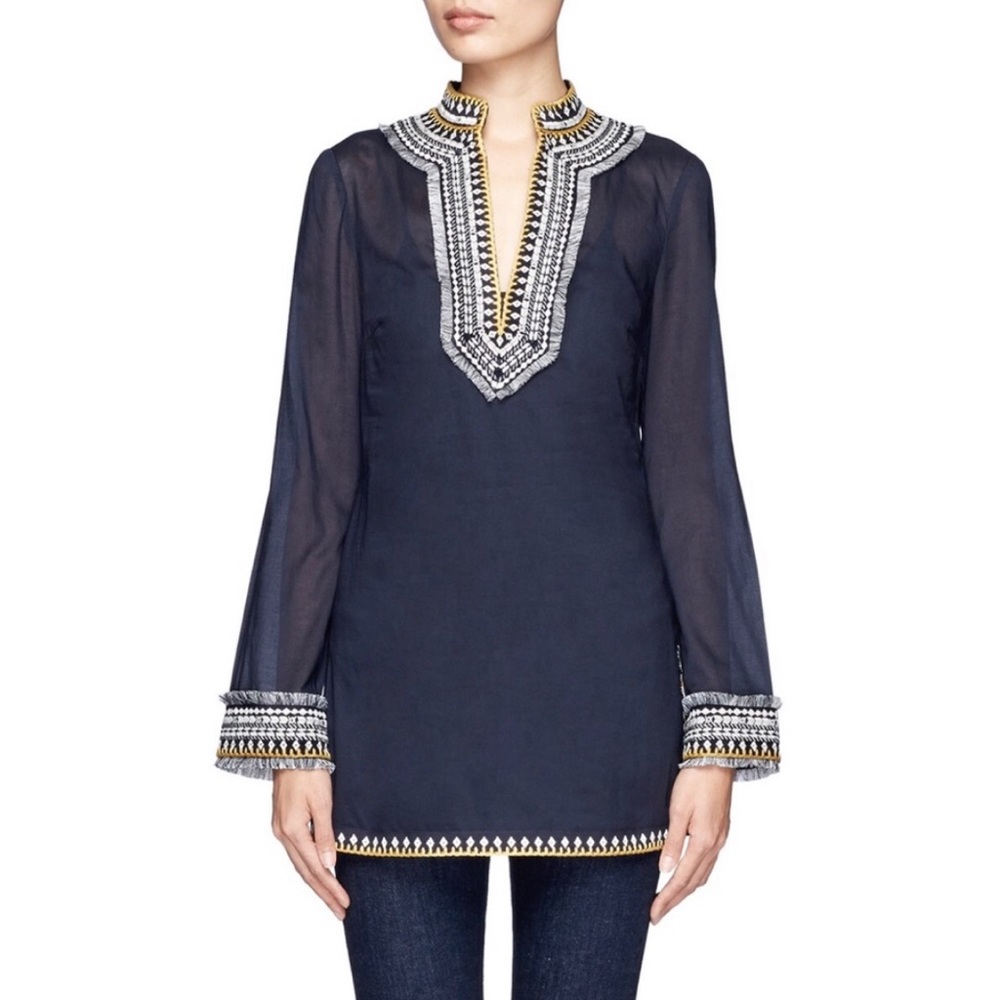 NWT Tory Burch Embroidered Fringe Cotton Tunic